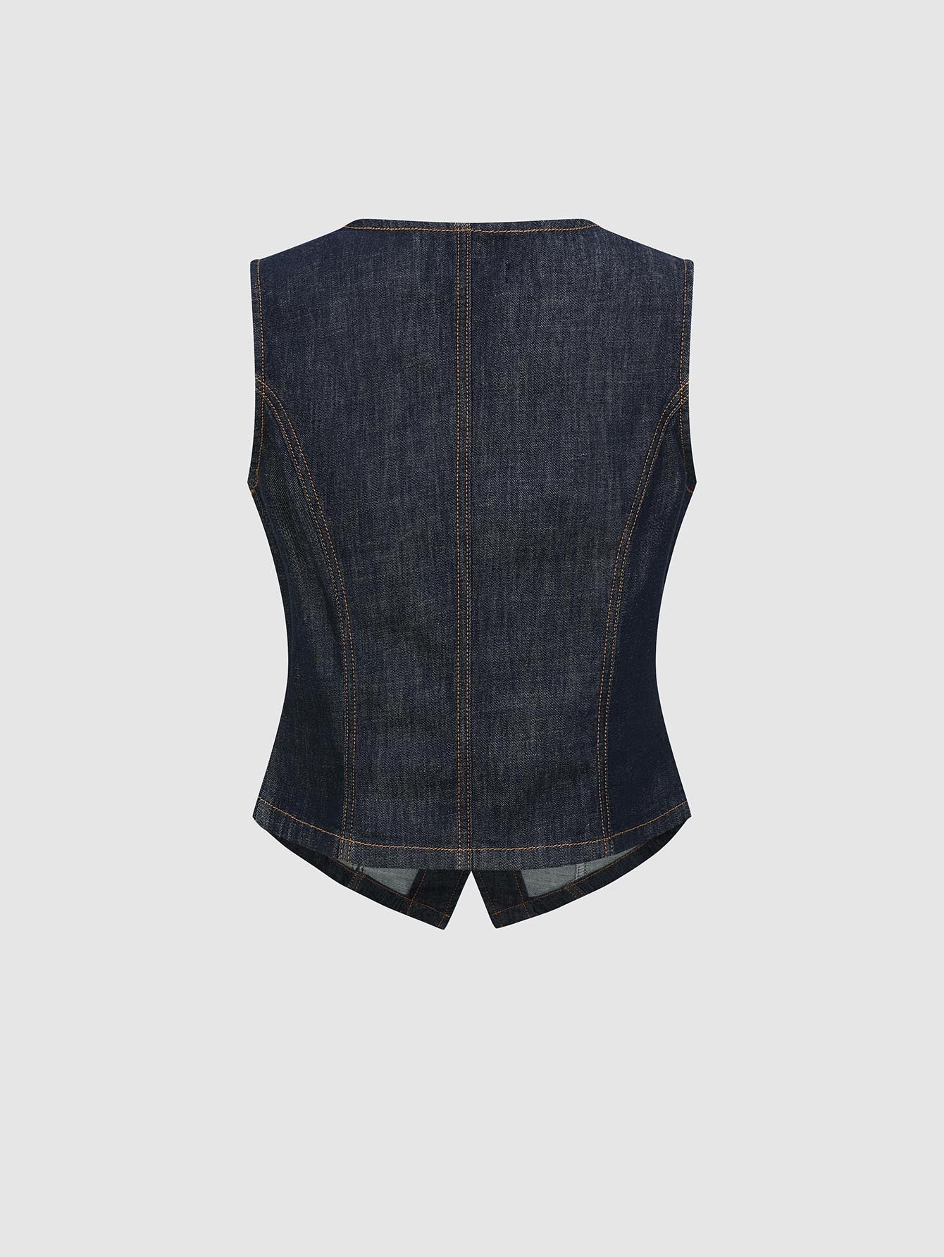 Urban Revivo Seamed Stitch Detail Sleeveless Denim Shirts-Blue