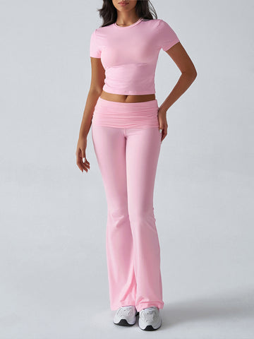 Cropped Crop Top Flare-Leg Pants Feminine Set