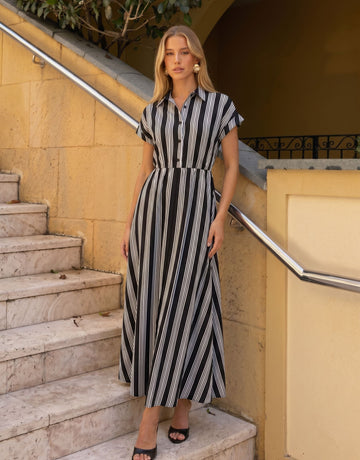 Elegant Striped Button Down Maxi Dress