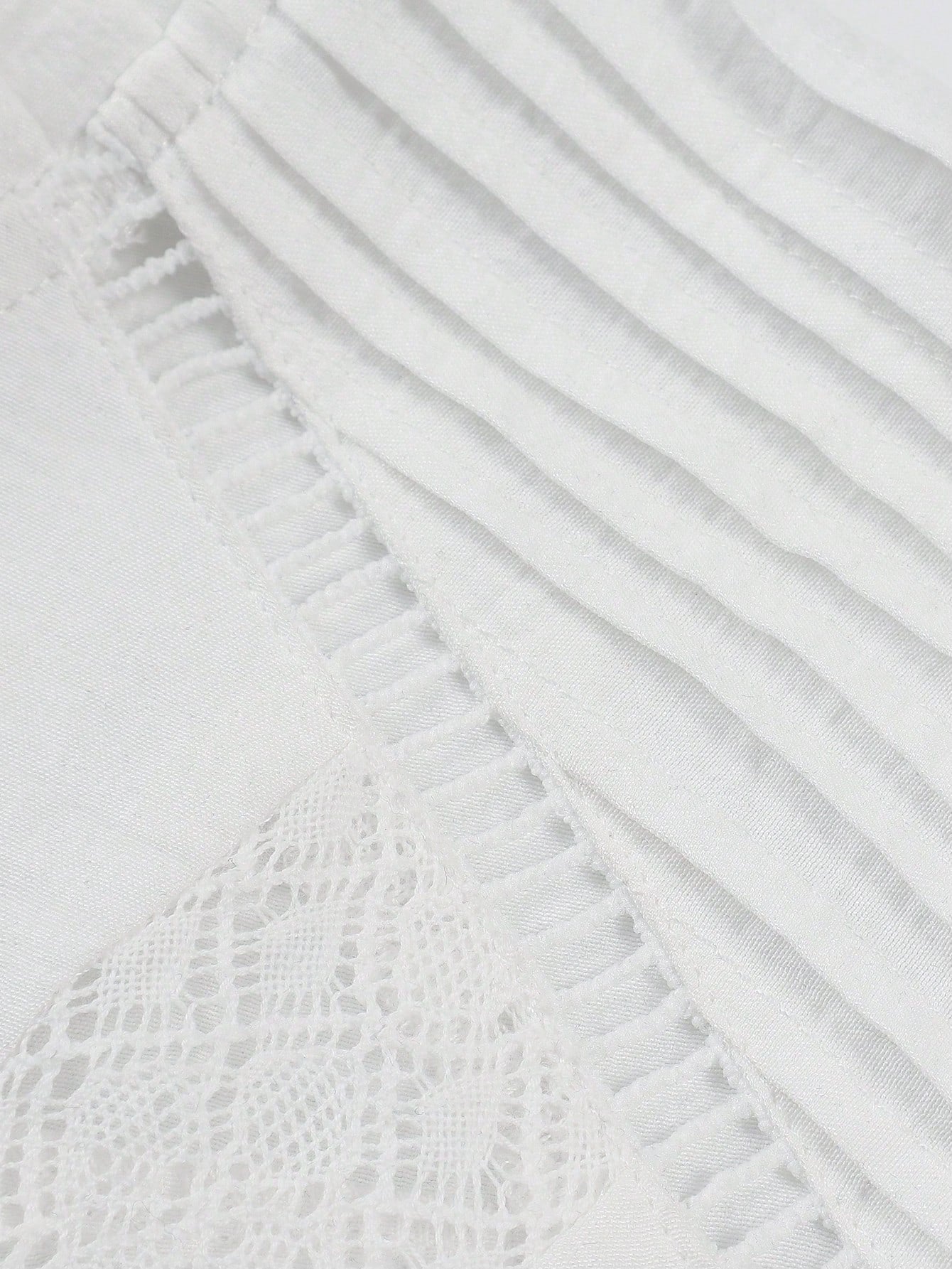 Puff Sleeve Lace Trimmed Casual Shirt-White