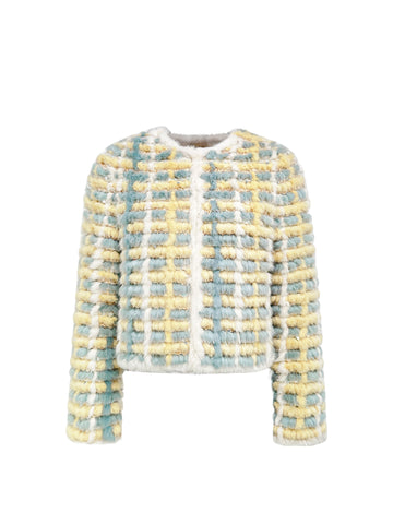 Pastel Plaid Faux Fur Jacket