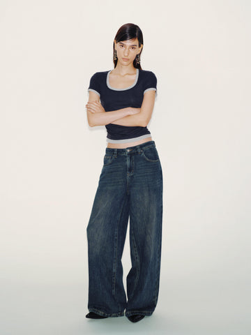 Urban Revivo Contrast Trim Scoop Neck Ruched T-Shirts