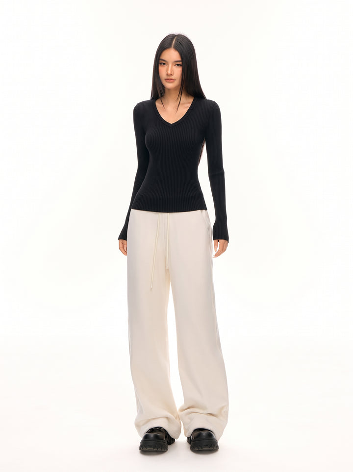 High Waisted Fleece Wide Leg Pants