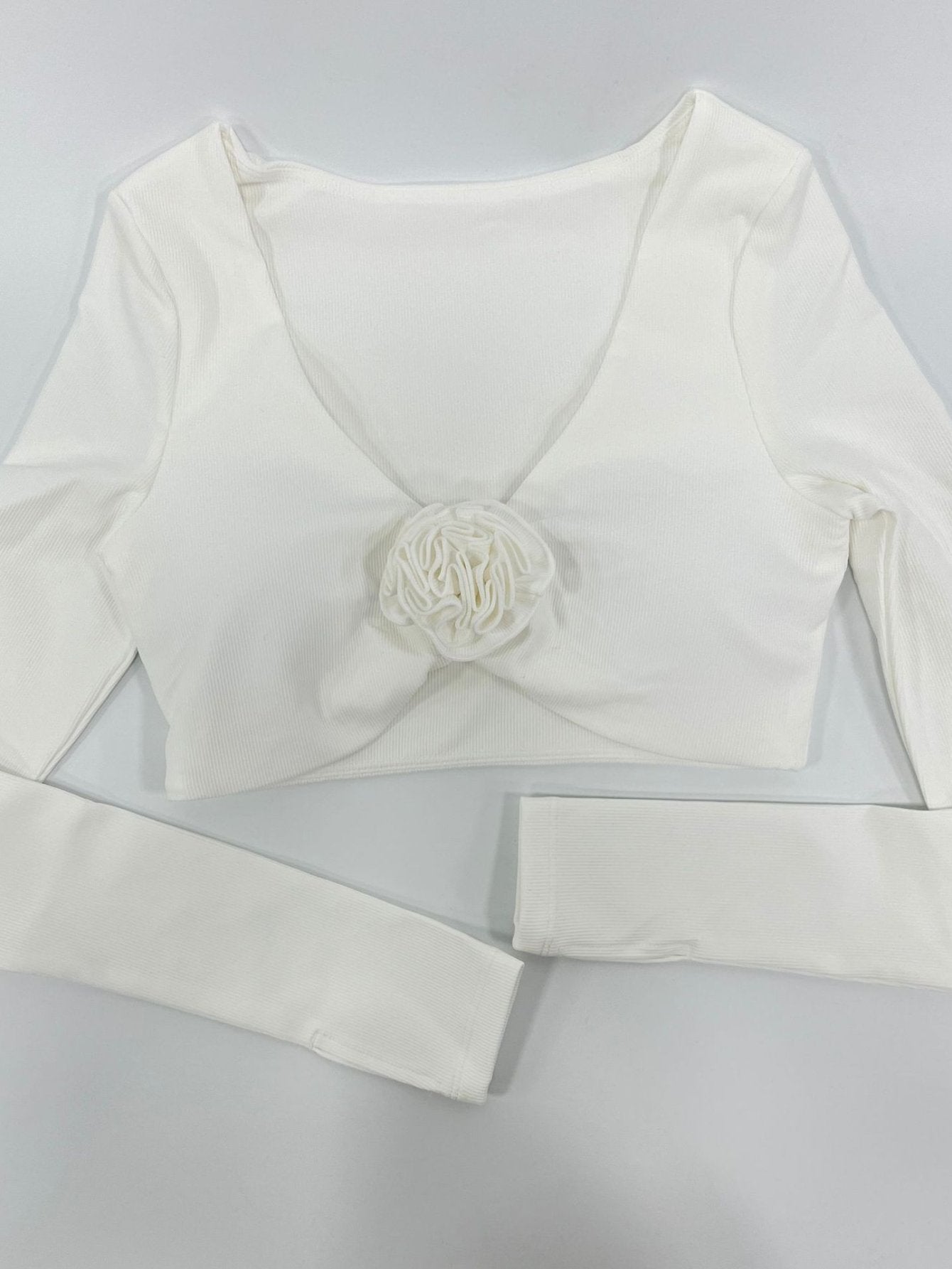 Floral Ribbed Long Sleeve Crop Top