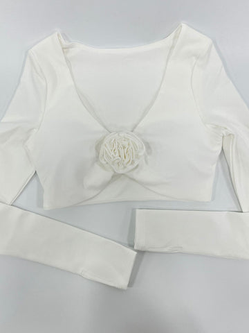 Floral Ribbed Long Sleeve Crop Top