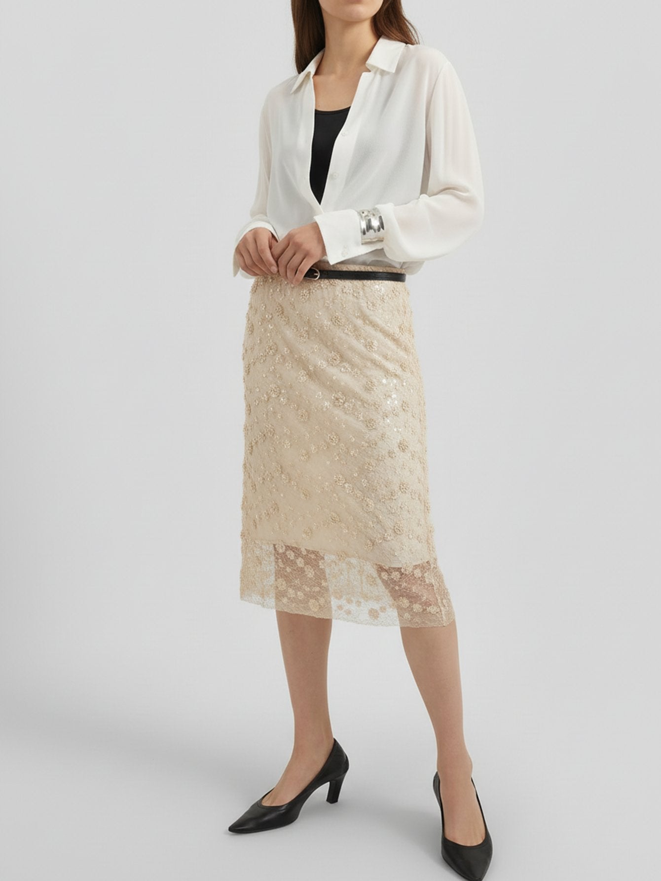 Sequin Detail Lace Skirt