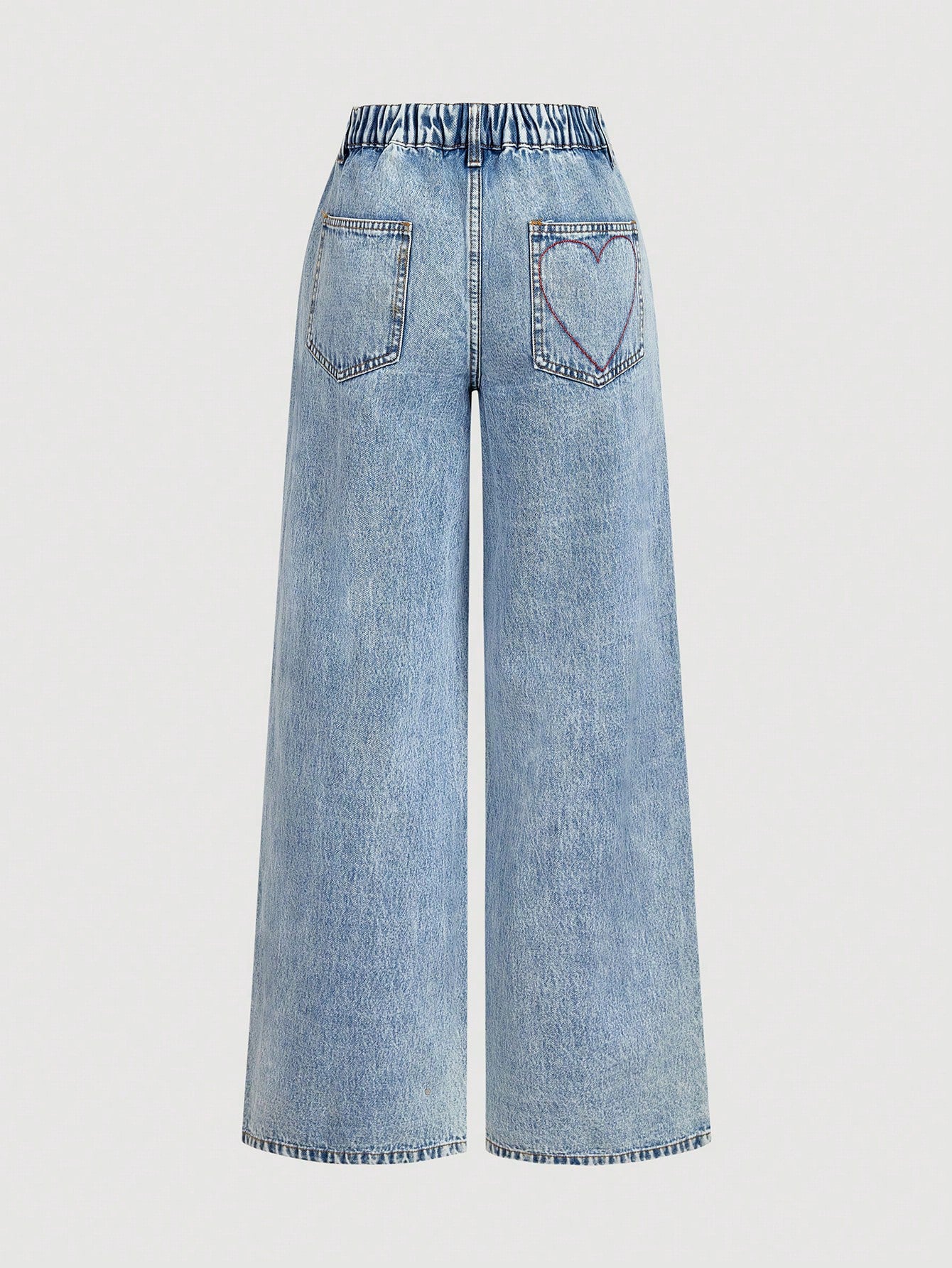 Embroidered Heart Wide Leg Jeans