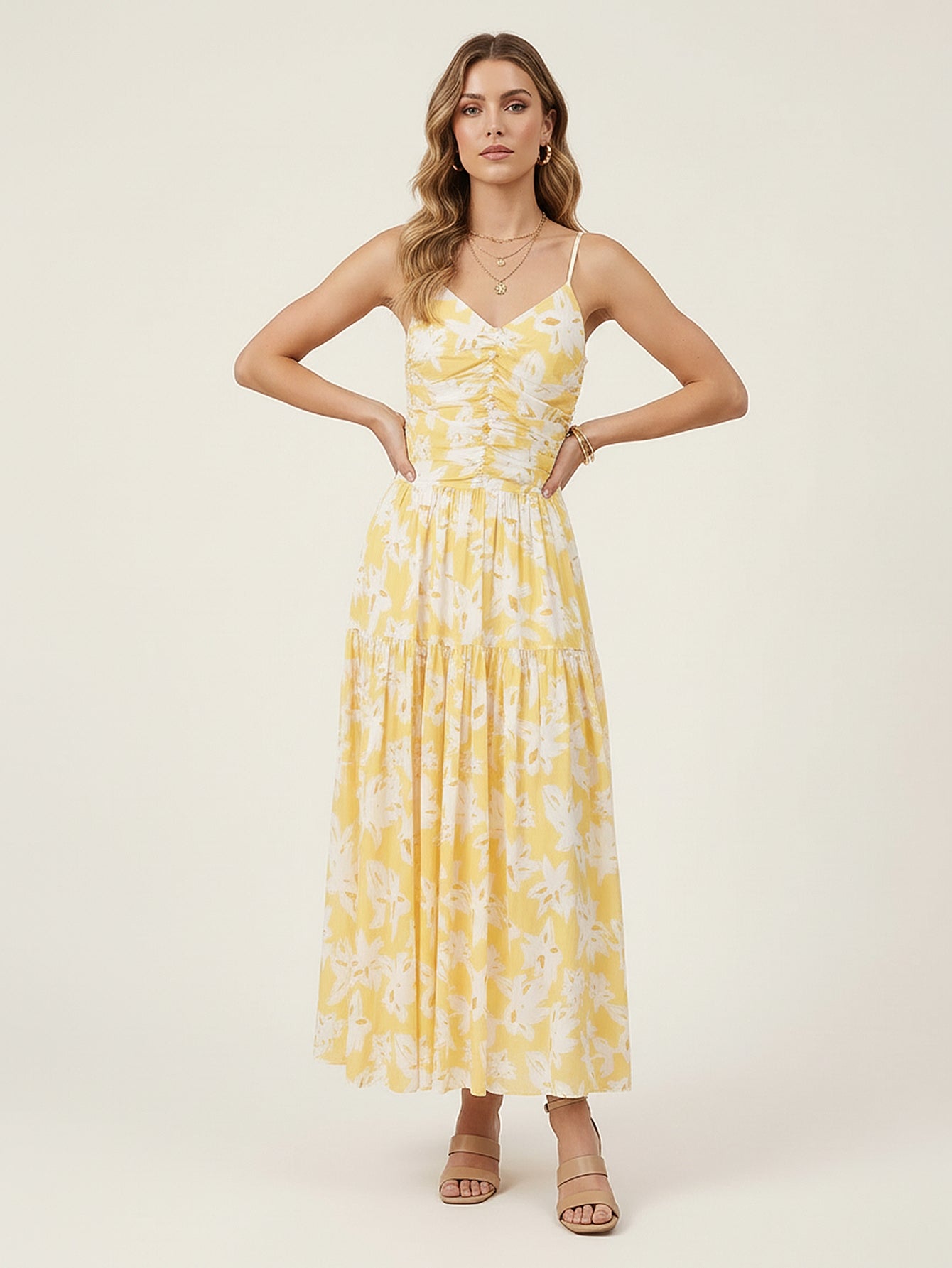 Pleated Cinched Waist Dress