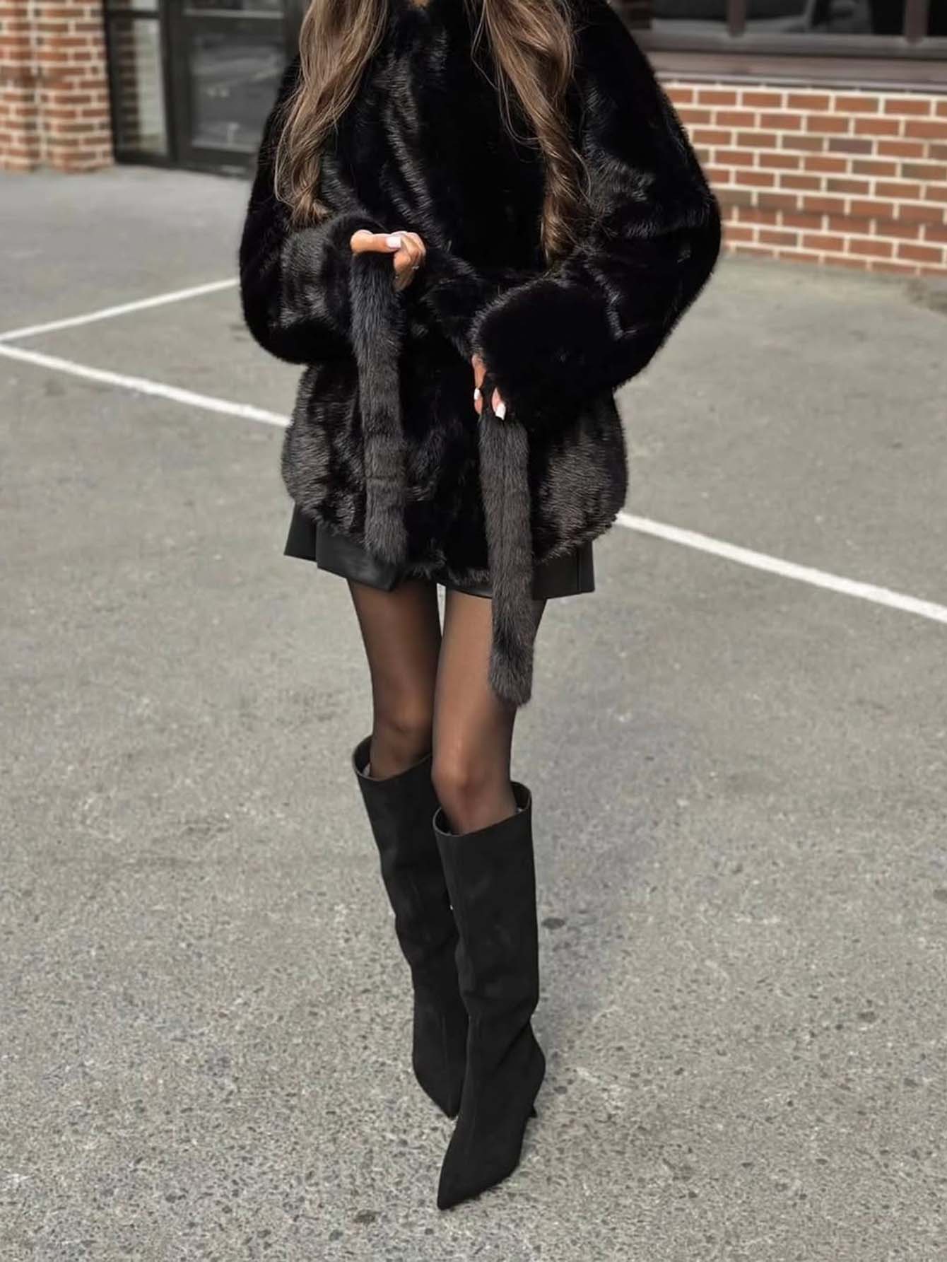 Luxurious Plush Belted Faux Fur Coat