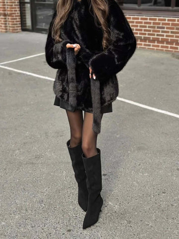 Luxurious Plush Belted Faux Fur Coat