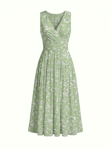 CORINNE
Floral Print V Neck A Line Midi Dress