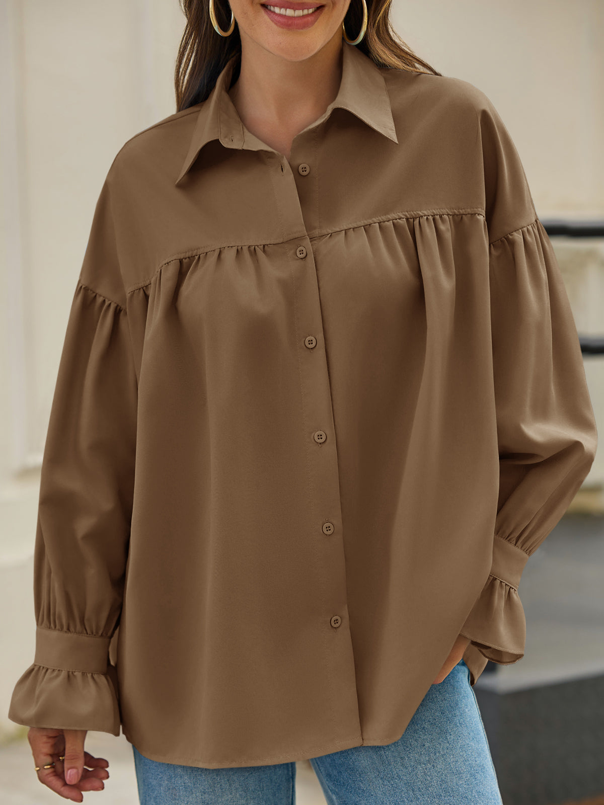 Oversized Puff Sleeve Button Down Shirt