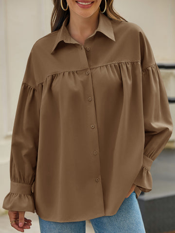 Oversized Puff Sleeve Button Down Shirt
