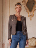 Chic Herringbone Tweed Trim Jacket