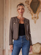 Chic Herringbone Tweed Trim Jacket