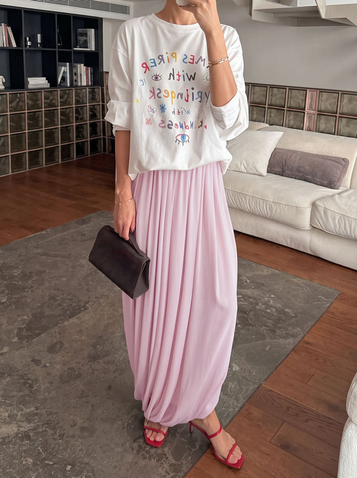 Flowy Draped High Waisted Midi Skirt