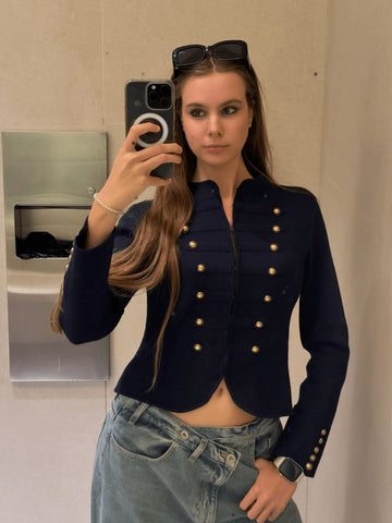 Military Inspired Gold Button Knit Jacket