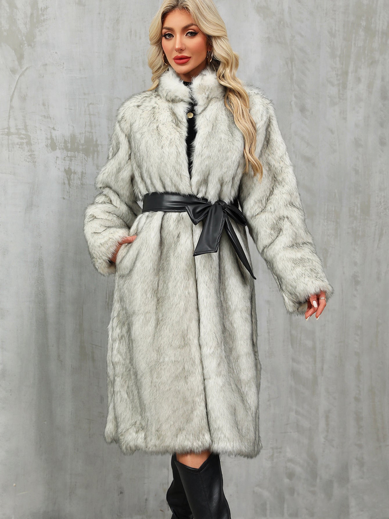 Luxurious Belted Faux Fur Coat