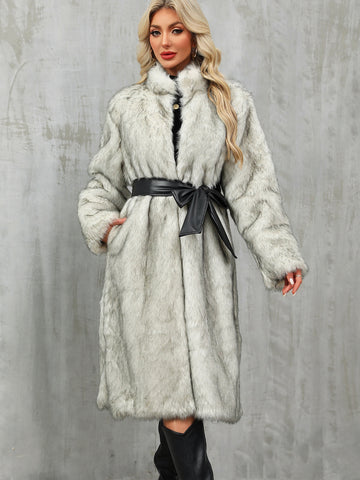 Luxurious Belted Faux Fur Coat