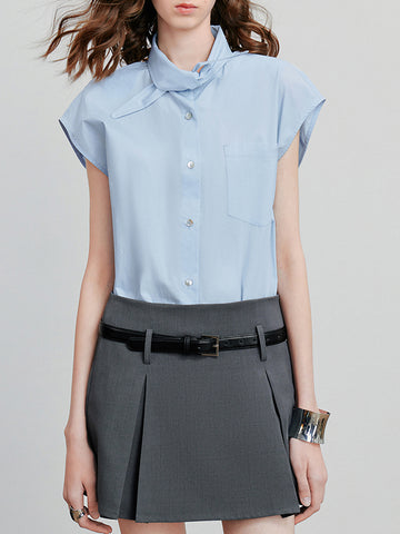 Large Pointy Collar Sleeveless Chic Blouse