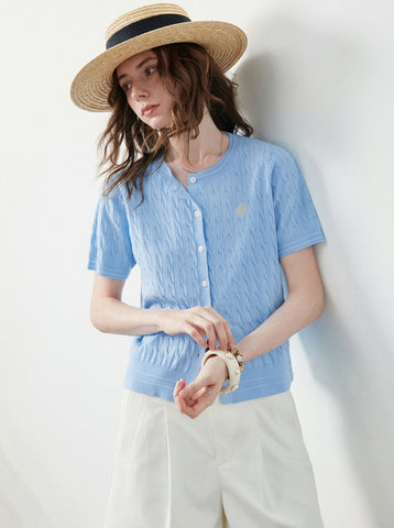 Cable Knit Short Sleeve Cardigan