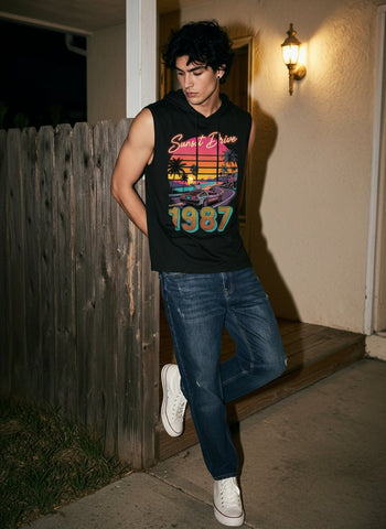 Retro Graphic Hooded Sleeveless Tank Top