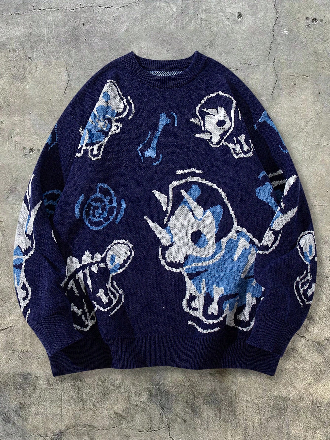 Oversized Graphic Dinosaur Print Knit Sweater