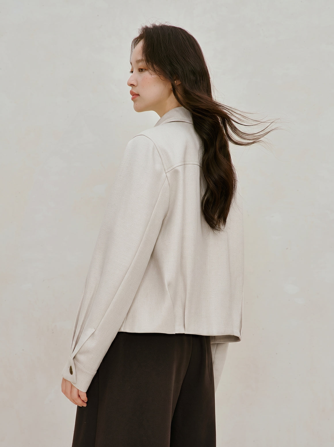 Textured Pleated Hem Button Up Jacket