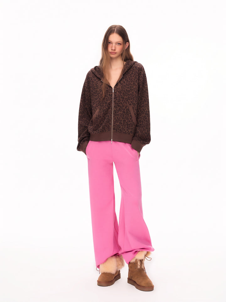 Leopard Print Cropped Zip Up Hoodie