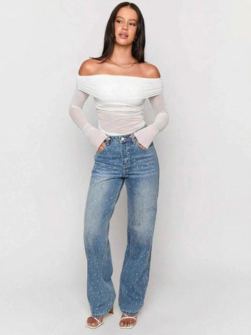 Low Stretch High Rise Wide Leg Jeans