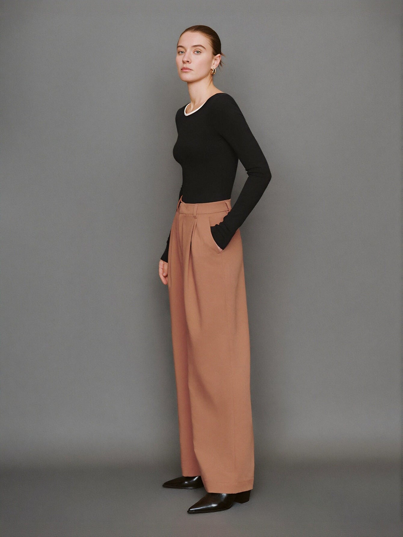 Urban Revivo Wide-Leg Loose Pants-Peach
