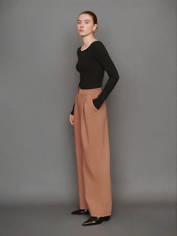 Urban Revivo Wide-Leg Loose Pants-Peach