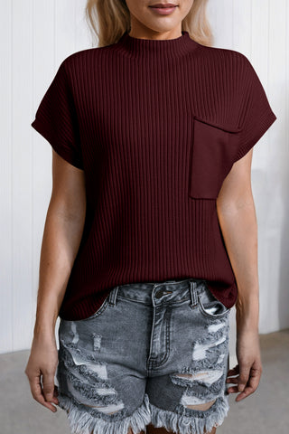 Soft Ribbed Knit Short Sleeve Sweater
