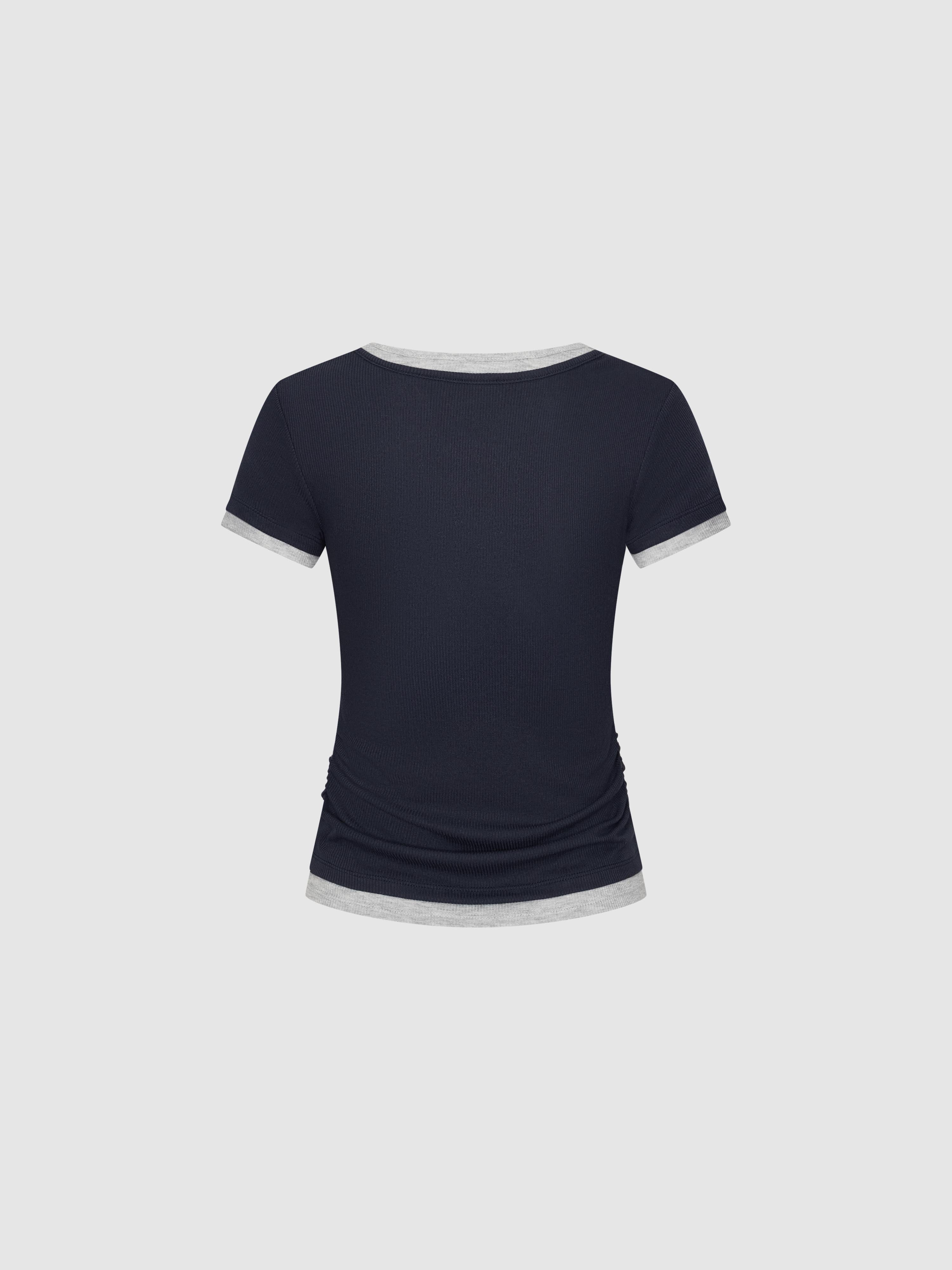 Urban Revivo Contrast Trim Scoop Neck Ruched T-Shirts