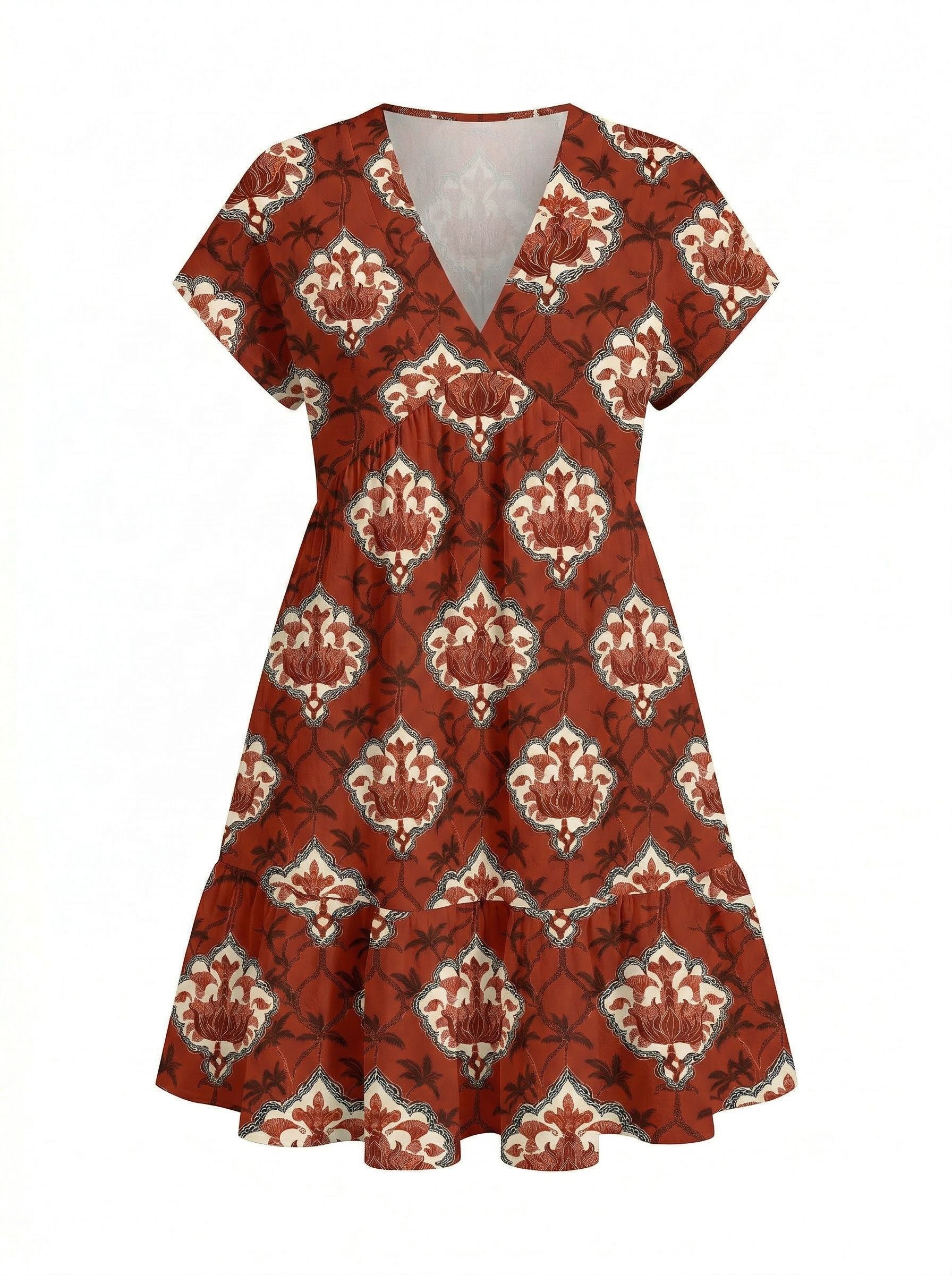 Floral Print V Neck Tiered Babydoll Mini Dress