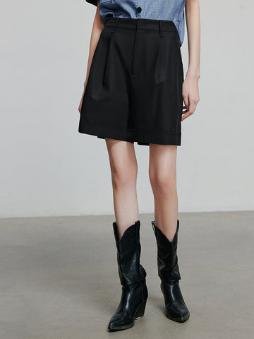 High Waisted Pleated Front Tailored Shorts