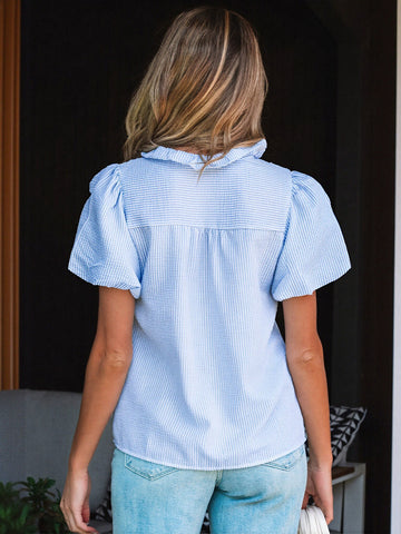 Striped Pleated Front Casual Shirt