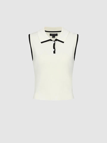 Urban Revivo Polo Neck Contrast Trim Sleeveless Knitted T-Shirts-White