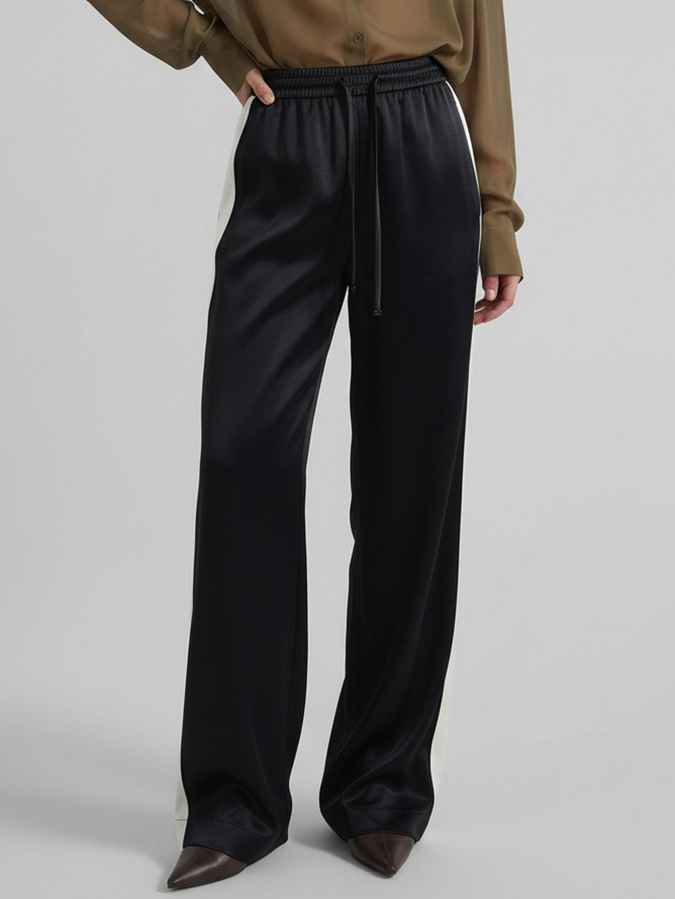 Contrast Drawstring Waist Trousers