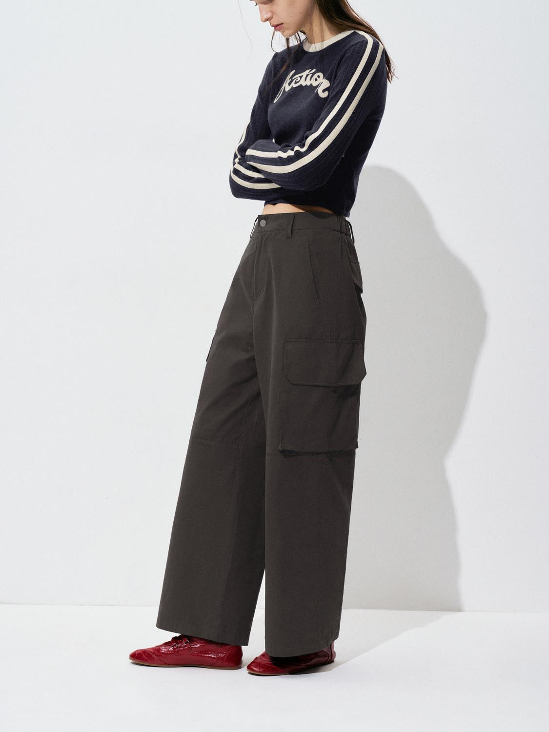Urban Revivo Flap Pockets Wide Leg Pants-Caramel