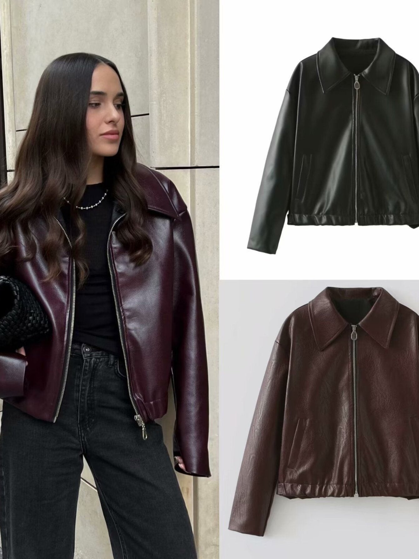 Oversized Zip Up Faux Leather Jacket