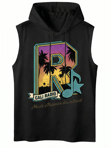 Vintage Graphic Hooded Sleeveless Tank Top
