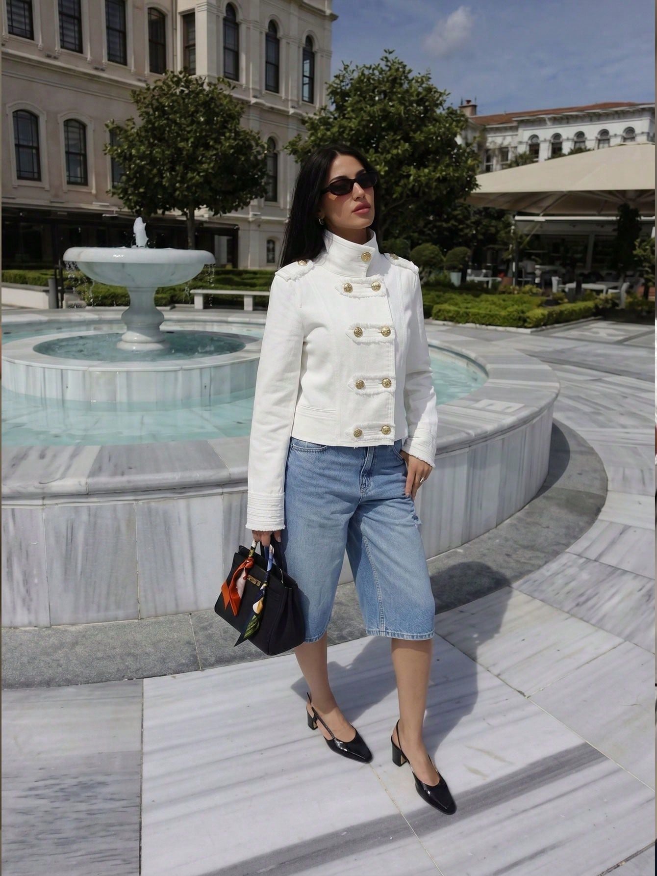 Double Breasted Cropped Military Trench Coat
