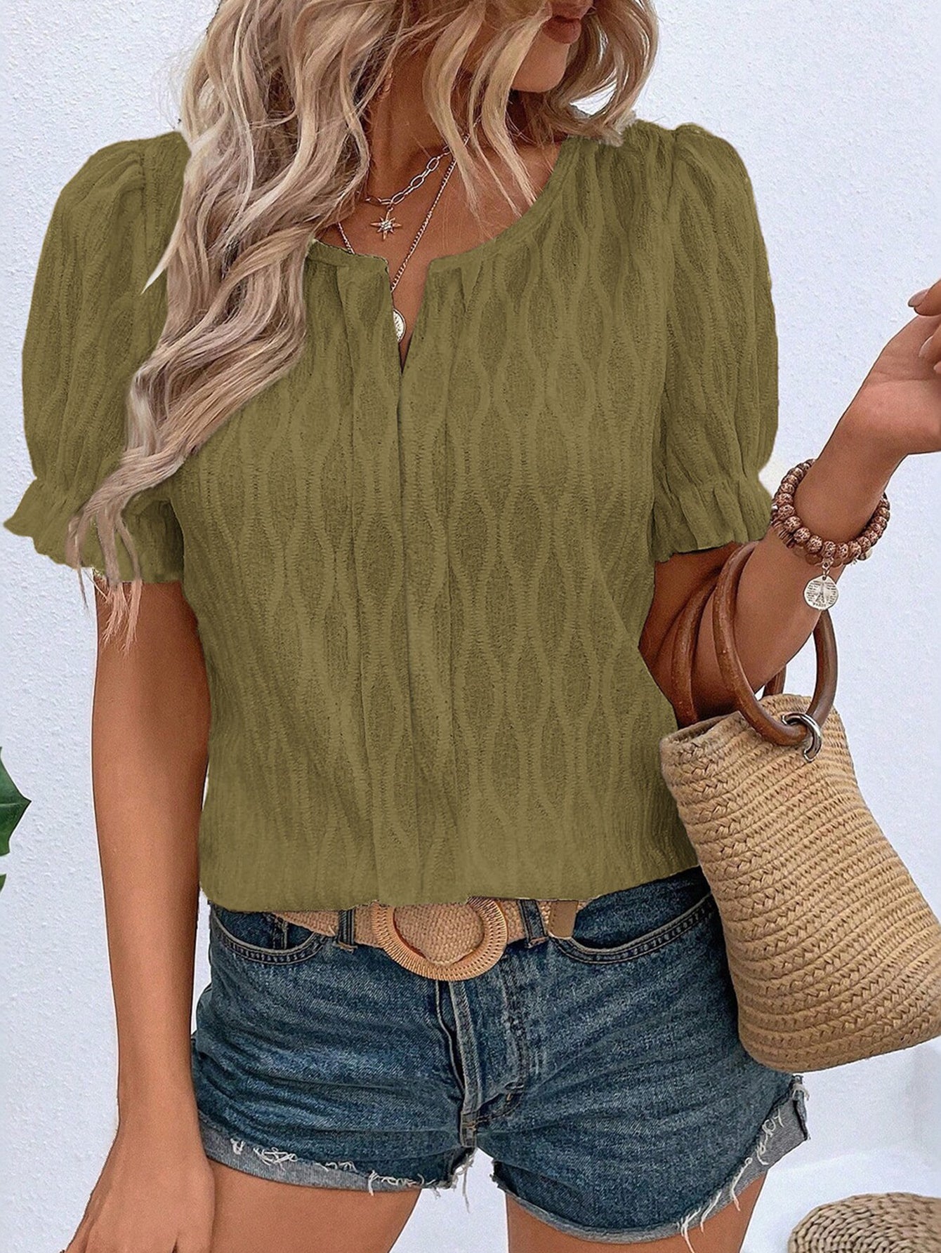 Puff Sleeve Ribbed Knit Top