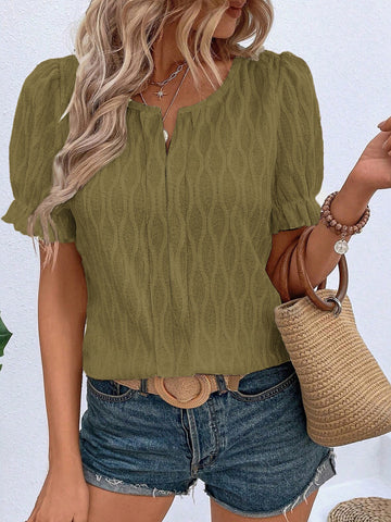 Puff Sleeve Ribbed Knit Top