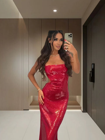 Glittery Cutout Back Maxi Dress
