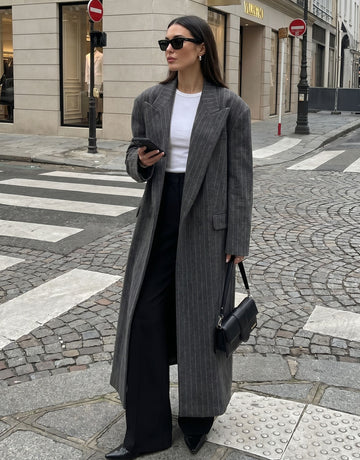 Oversized Pinstripe Tailored Long Wool Coat