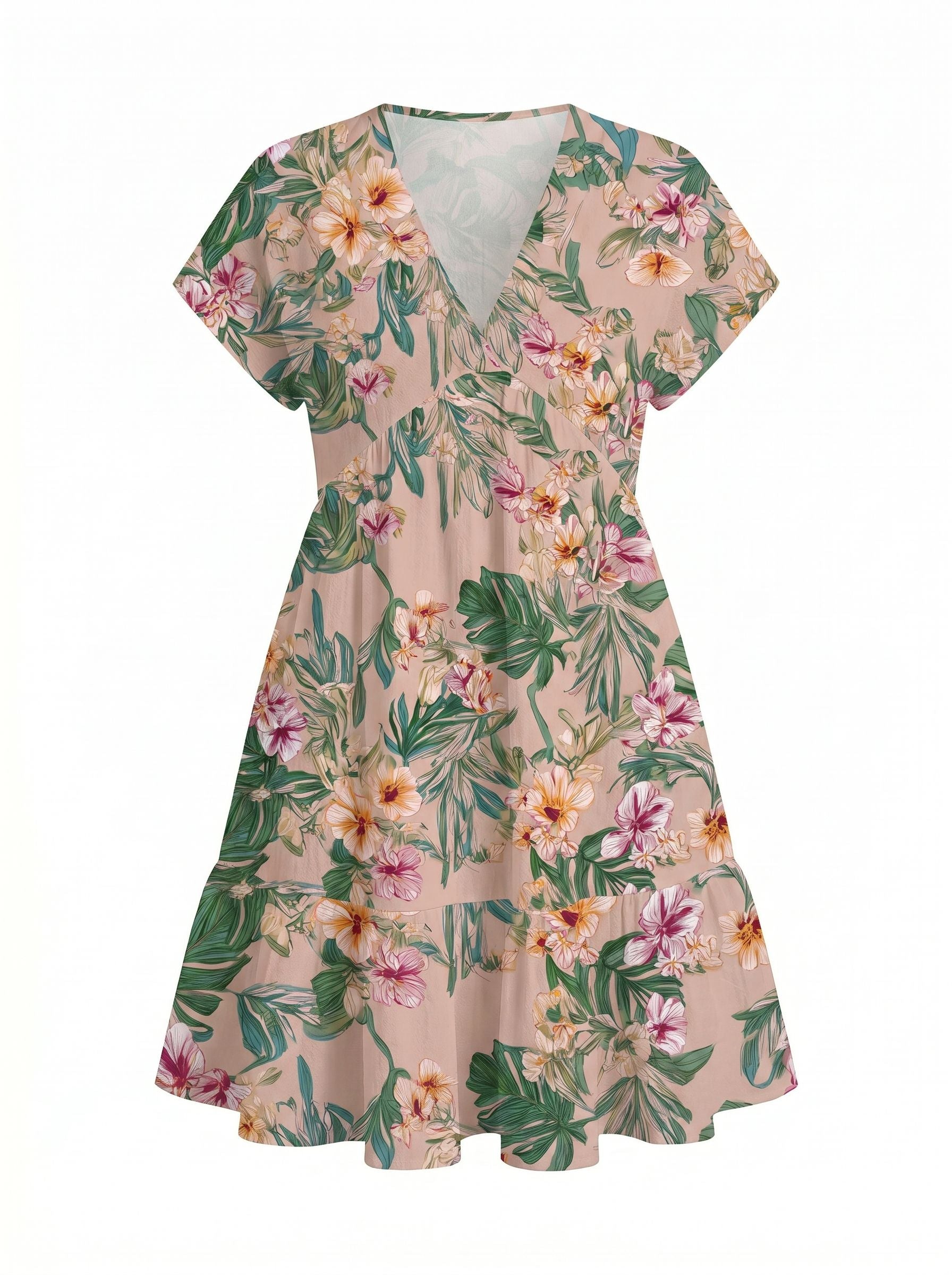EVA Floral Print V Neck Tiered Babydoll Mini Dress