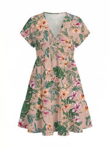 EVA Floral Print V Neck Tiered Babydoll Mini Dress