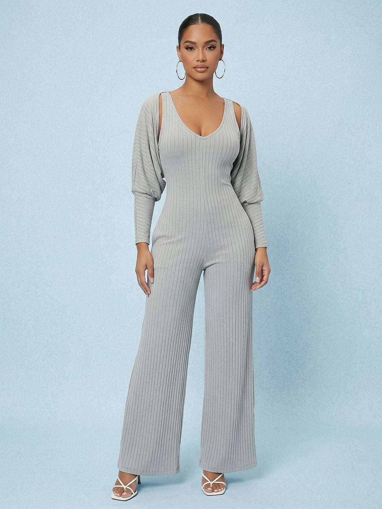 Deep V Neck Pockets Relaxed Jumpsuit